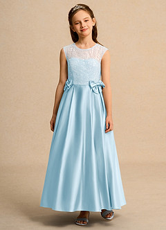Azazie Candy Girl Flower Girl Dresses Sky Blue Ball-Gown Bow Matte Satin Dress image6