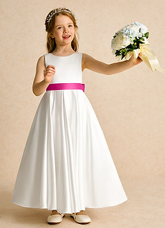 Azazie Cherry vestidos de niña de las flores Vestido de Marfil Fucsia de Satin Mate de Princesa con Plisado image2