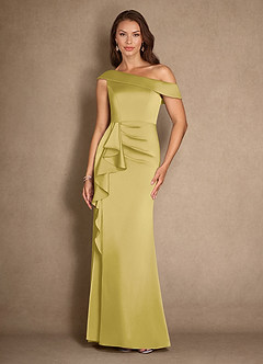 Azazie Hamptons Mother of the Bride Dresses Canary A-Line Pleated Stretch Satin Dress image1