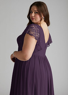 Azazie Zella Bridesmaid Dresses Plum A-Line Lace Chiffon Dress image11