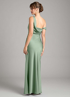 Azazie Madelyn Vestidos de damas de honor Vestido de Matcha de Satén Elástico de Corte Sirena Convertible con Hombro unilateral image2