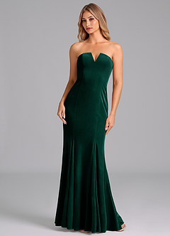 Azazie Yinnie Bridesmaid Dresses Emerald Mermaid Strapless Velvet Convertible Dress image1