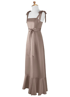 Azazie Barbara Junior Taupe A-Line Bow Matte Satin Dress image8