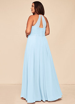 Azazie Ginger Bridesmaid Dresses Sky Blue A-Line Halter Pleated Chiffon Dress image10