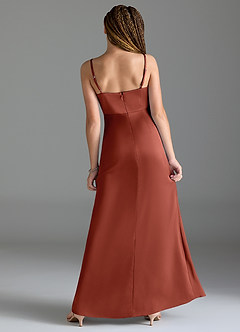 Azazie Maci Junior Robe Sirène en Satin extensible Plissée Terracotta image2