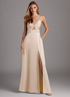 Azazie Jenna Bridesmaid Dresses White Alabaster A-Line Pleated Stretch Satin Dress image2