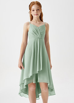 Azazie Mariam Junior Agave A-Line Pleated Chiffon Dress image5