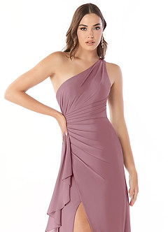 Azazie Maive Bridesmaid Dresses Vintage Mauve Sheath Pleated Ruffle Chiffon Dress image5