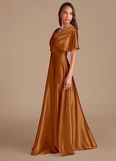 Azazie Pamela Bridesmaid Dresses Copper A-Line Pleated Metallic Satin Dress image5