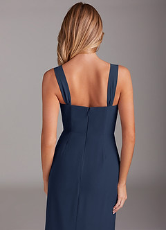 Azazie Denice Bridesmaid Dresses Dark Navy Sheath Pleated Chiffon Dress image8