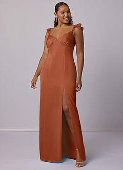 Barbie ♥ Azazie Bridesmaid Dresses Cedar Rose Sheath Stretch Satin Dress image6