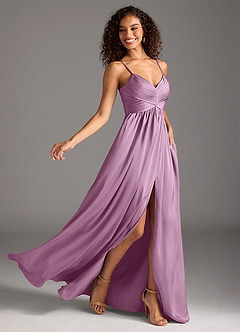 Azazie Alia Bridesmaid Dresses Wisteria A-Line Pleated Stretch Satin Dress image2