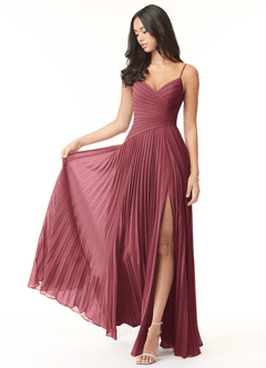 Azazie Vini Bridesmaid Dresses Merlot A-Line V-Neck Pleated Chiffon Dress image1