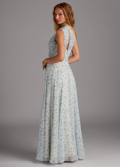 Azazie Charlize Bridesmaid Dresses Blue And White Ditsy Floral A-Line One Shoulder Chiffon Dress image2