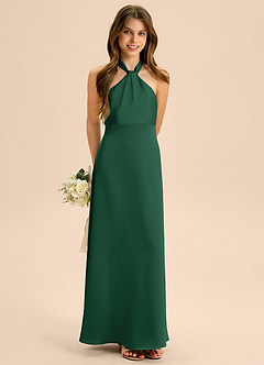 Azazie Beah Junior Robe Trapèze en Satin extensible Plissée Vert Foncé image4