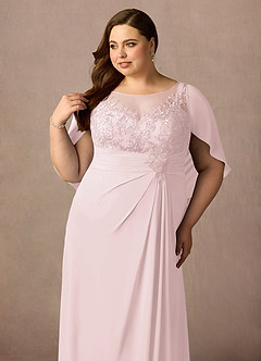 Azazie Hera Mother of the Bride Dresses Blushing Pink A-Line Lace Capelet Chiffon Dress image11