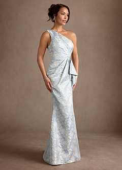 Azazie Victoria Moeder van de bruid jurken Zeemeermin Jurk van Jacquard Gedrapeerd Stoffig Blauw image3
