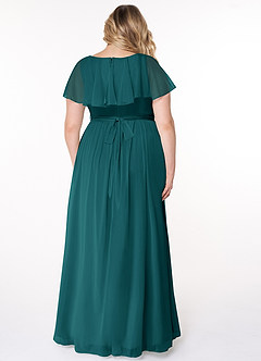 Azazie Jael Bridesmaid Dresses Peacock A-Line V-Neck Mesh Dress image8
