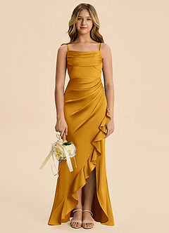 Azazie Mia Junior Robe Sirène en Satin extensible Plissé Caramel écossais image3