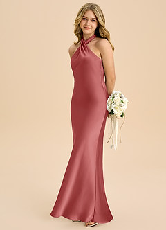 Azazie Chickie Junior Antique Rose Sheath Pleated Stretch Satin Dress image1