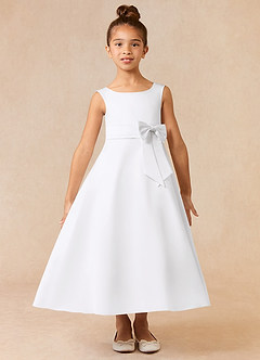 Azazie Lindy Flower Girl Dresses White A-Line Pleated Matte Satin Dress image2