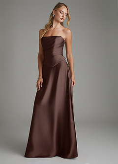 Azazie Amina Bridesmaid Dresses Ganache A-Line Corset Stretch Satin Dress image7