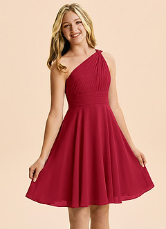 Azazie Charlize Junior Scarlet A-Line Pleated Chiffon Dress image5