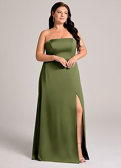 Azazie Wren Bridesmaid Dresses Olive A-Line Strapless Stretch Satin Convertible Dress image10