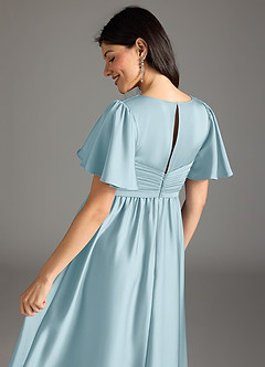 Azazie Verna Maternity Bridesmaid Dresses A-Line Ruched Stretch Satin Floor-Length Dress image8