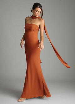 Azazie Saylor Vestidos de damas de honor Vestido de Canela de Gasa de Corte Sirena con Sin tirantes image8