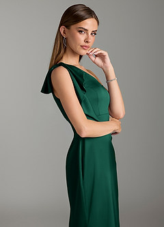 Azazie Rinna Bridesmaid Dresses Emerald Mermaid Ruched Stretch Satin Dress image6