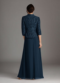 Azazie Cornelia Mother of the Bride Dresses Dark Navy Sheath Square Neckline Sequins Chiffon Dress image2