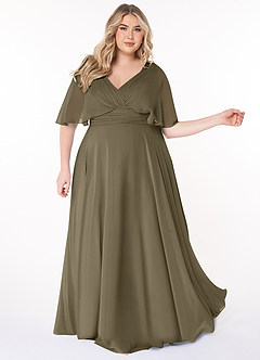 Azazie Pamela Brautjungfernkleider A-Linie V-Hals Gefaltet Chiffon Kleid Weidengrün image8