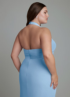 Azazie Jemma Jurken voor bruidsmeisjes Jurk van Chiffon met Kolom Geplooide Poederblauw image8