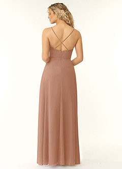 Azazie Naeem Robes de demoiselle d'honneur Robe Trapèze en Mousseline de soie Col V à volants Champagne Rosé image2
