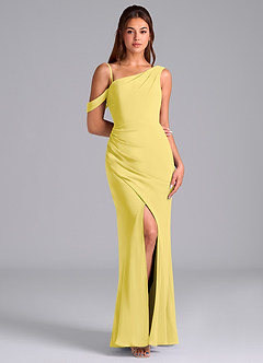 Azazie Madelyn Bridesmaid Dresses Canary Mermaid One Shoulder Chiffon Convertible Dress image3