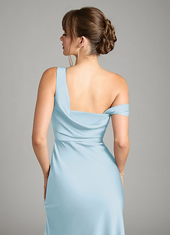 Azazie Madelyn Vestidos de damas de honor Vestido de Azul Cielo de Satén Elástico de Corte Sirena Convertible con Hombro unilateral image7