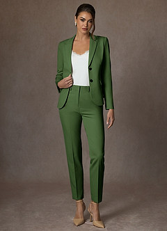 front Whitney Oliva Calças sociais estruturadas e elásticas de comprimento total