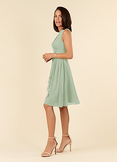 Azazie Theron Mother of the Bride Dresses Dusty Sage A-Line V-Neck Pleated Chiffon Dress image3