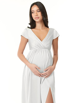 Azazie Allessia Maternity Bridesmaid Dresses A-Line Pleated Stretch Satin Floor-Length Dress image5