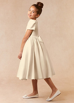 Azazie Anirra Flower Girl Dresses Champagne Ball-Gown Pleated Matte Satin Dress image3