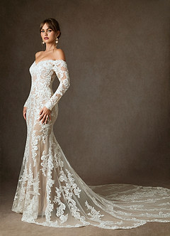 Azazie Empiria Wedding Dresses Diamond White Nude Mermaid Sequins Tulle Dress image6