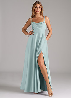 Azazie Elle Bridesmaid Dresses Mist A-Line Pleated Stretch Satin Dress image3