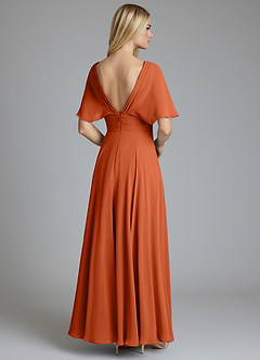 Azazie Pamela Bridesmaid Dresses Burnt Orange A-Line V-Neck Pleated Chiffon Dress image2