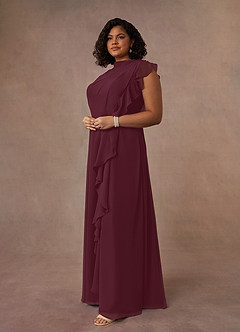 Azazie Narine Mother of the Bride Dresses Cabernet A-Line High Neckline Pleated Chiffon Dress image15