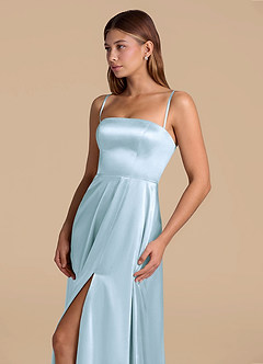 Azazie Wren 신부 들러리 드레스 A라인 스트랩리스 메탈릭 새틴 바닥 길이 드레스 image6