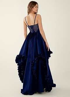 Halley Dark Navy V-neck lace Corset A-line Prom Dress image2