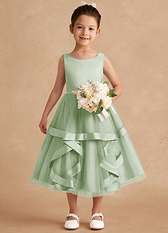 Azazie Posy Flower Girl Dresses Dusty Sage A-Line Beaded Tulle Dress image4
