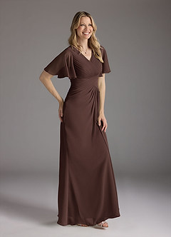 Azazie Morning Glory Mother of the Bride Dresses Ganache A-Line V-Neck Ruched Chiffon Dress image3