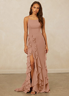 Christian Siriano Bridal for Azazie 1006 Bridesmaid Dresses Champagne Rose Mermaid Ruched Chiffon Dress image3